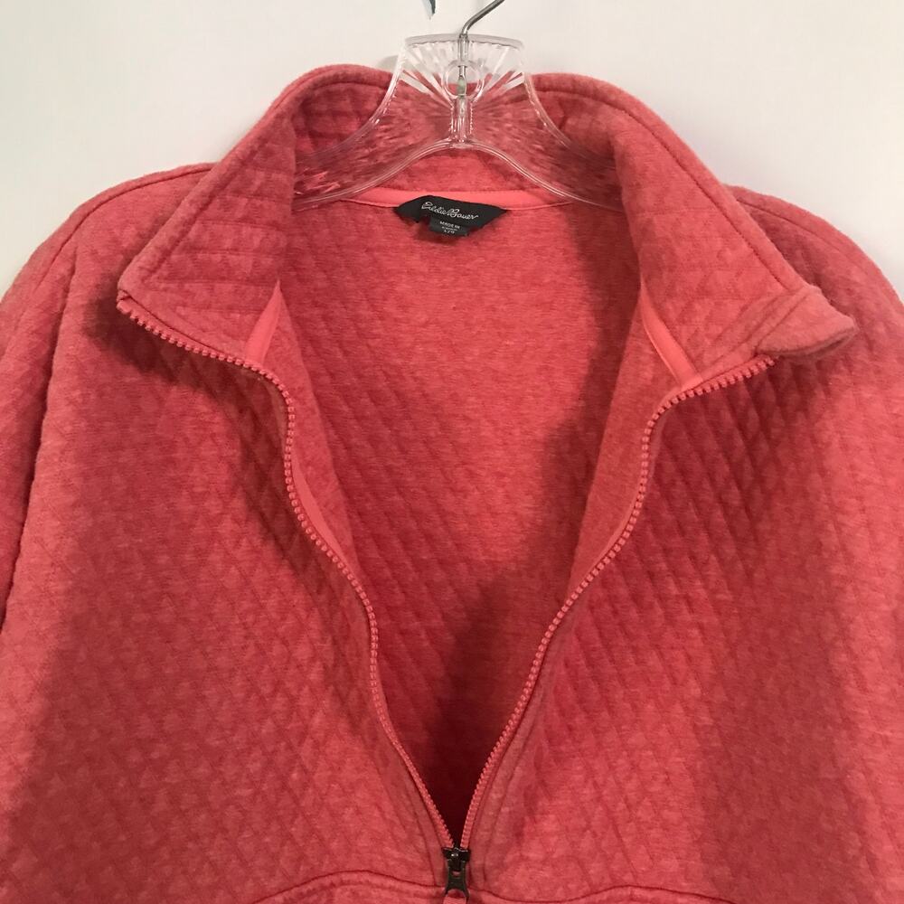 Eddie Bauer Top Sweater Size Large Womens Long Sleeve Quarter Zip Quilted Salmon - Picture 6 of 10